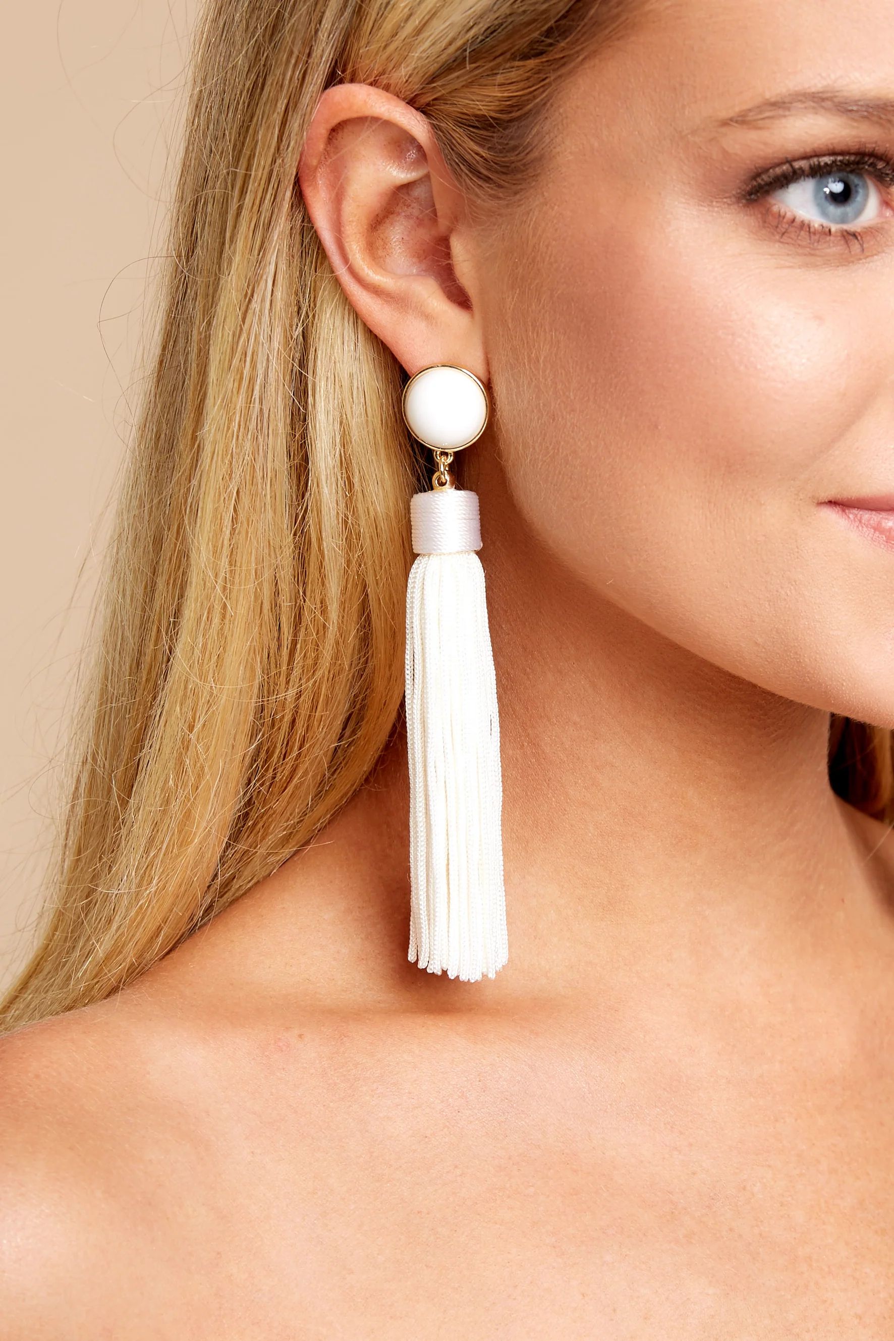 Tassel In A Tangle White Tassel Earrings | Red Dress 