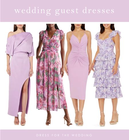 Wedding guest dresses for spring and summer weddings. Purple dress, lavender dress, romantic dress, floral dress, over 30 style, over 40 style. Follow Dress for the Wedding for more wedding guest dresses, bridesmaid dresses, wedding dresses, mother of the bride dresses, cute outfits, affordable dresses, dresses under 100. 

#LTKOver40 #LTKWedding #LTKMidsize