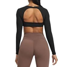 Aoxjox Long Sleeve Crop Tops for Women Clarissa Backless Workout Crop T Shirt Top | Amazon (US)