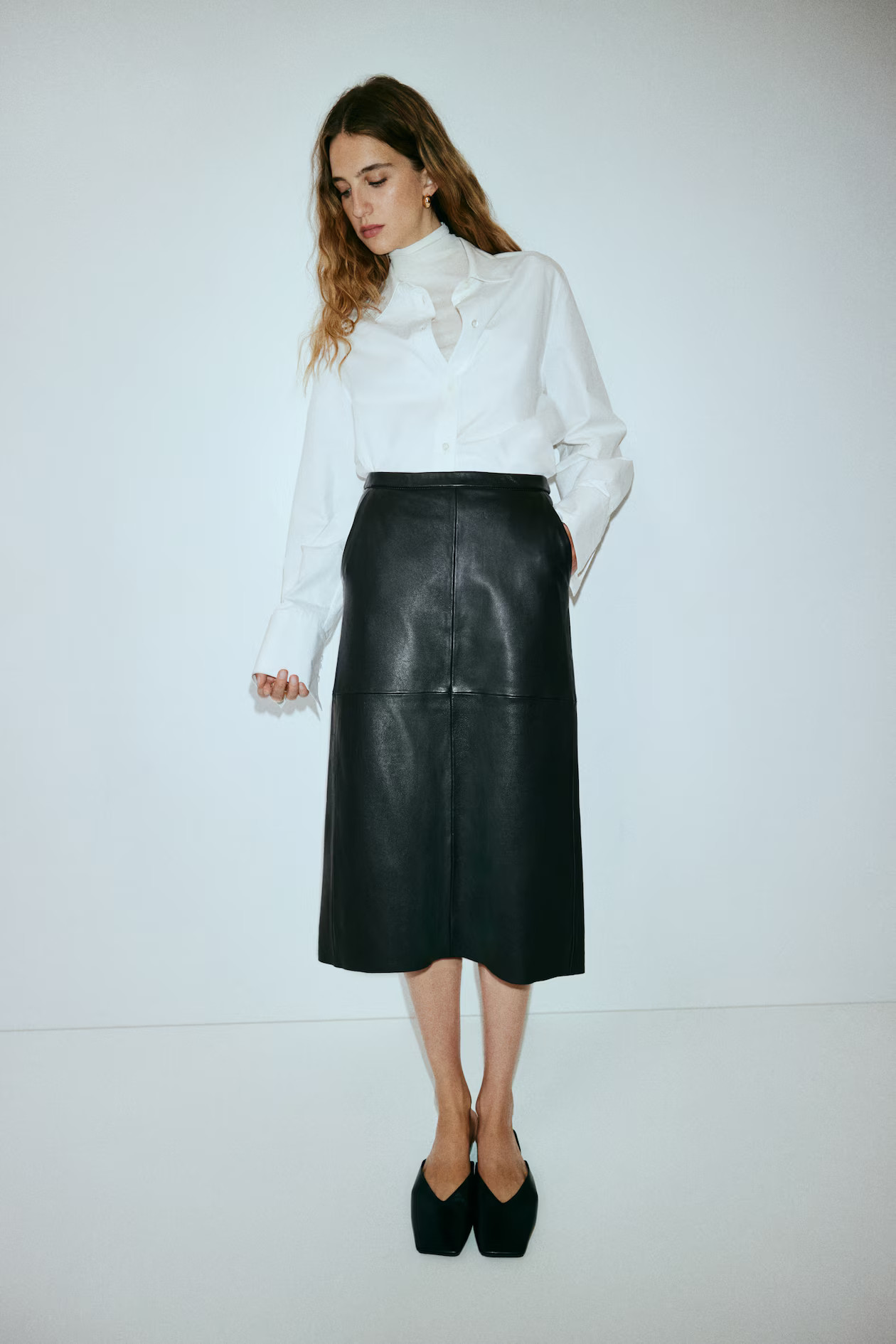 Leather pencil skirt - Dark brown - Ladies | H&M GB | H&M (UK, MY, IN, SG, PH, TW, HK)
