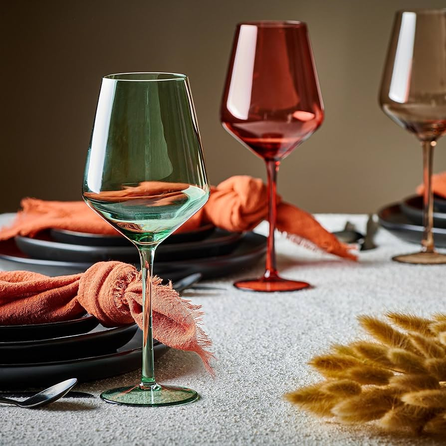 Colored Wine Glasses Set of 6 Crystal, 18oz - Unique Fall Drinking Cups with Stem - Luxury Multi ... | Amazon (US)