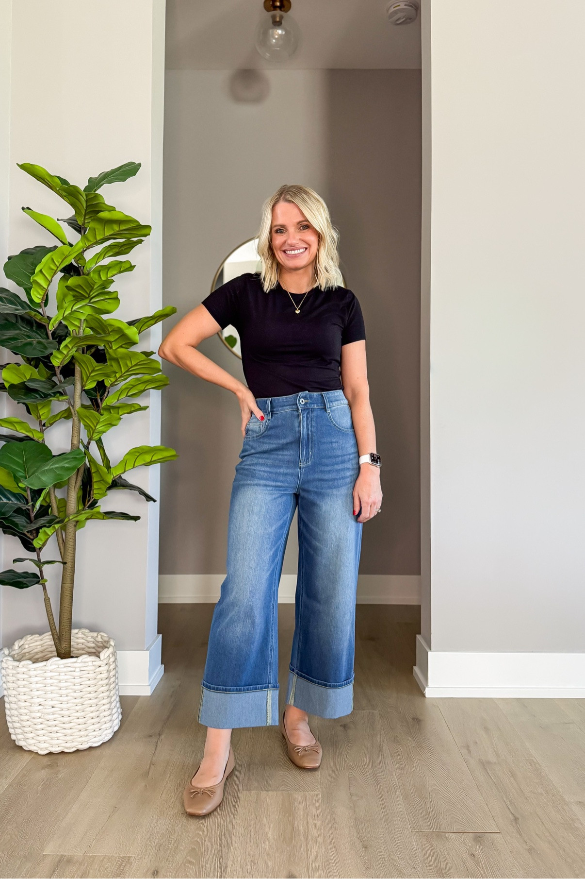 What I wore today — black tee, wide-leg jeans, and ballet flats from Halara. Such an easy everyday outfit. #gifted #LTKStyle

#LTKOver40