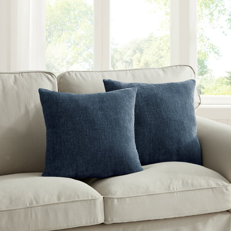 Navy Solid Chenille Decorative Pillow Set, Mainstays, 18" x 18", 2 Pieces - Walmart.com | Walmart (US)