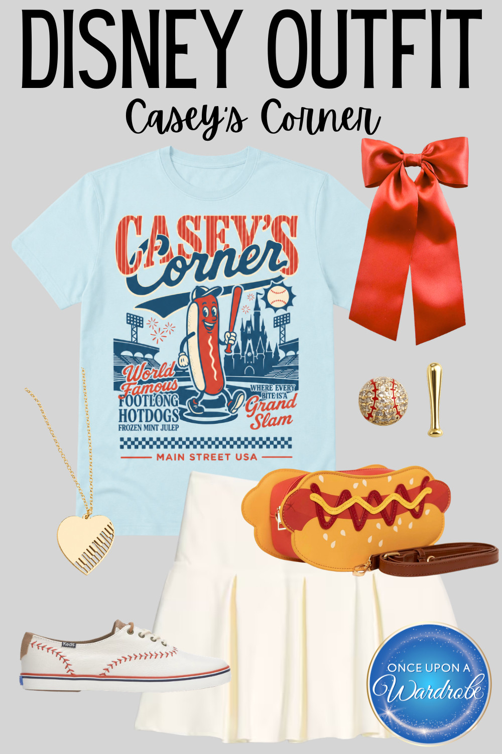 Magic Kingdom outfit idea inspired by Casey’s Corner featuring Disney accessories, baseball details, and casual Disney style. Great for Disney outfit ideas for women, Main Street USA outfits, Disney World outfits, and Disney vacation outfit inspiration. 

 #LTKootd #LTKmomlife #LTKTravel