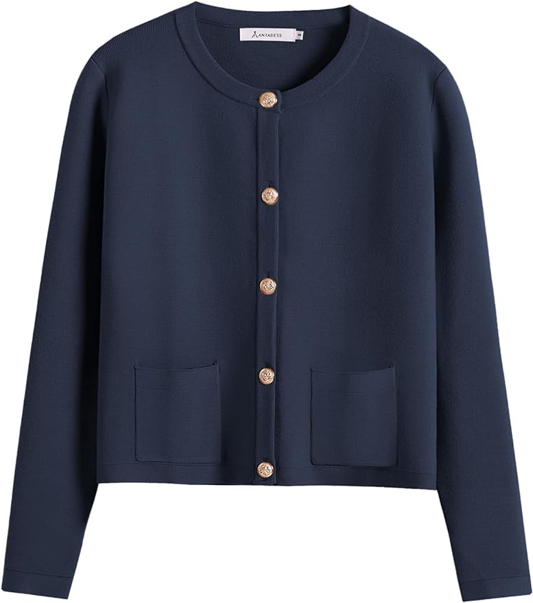 ANRABESS Women Striped Cardigan Sweaters Button Down Cropped Knit Lady Jackets Coat 2025 Fall Out... | Amazon (US)