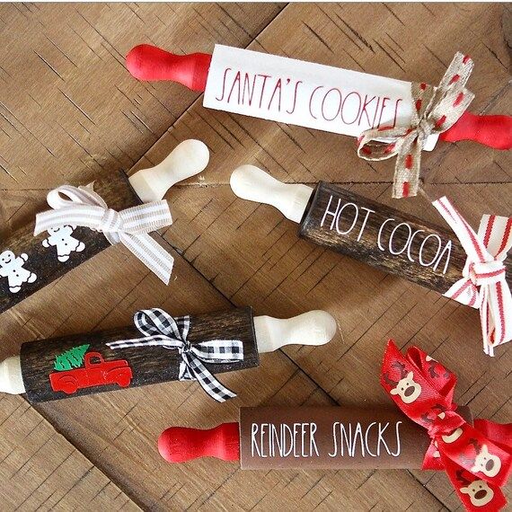 Farmhouse Christmas Mini Wooden Rolling Pins - Santa's Cookies/Gingerbread/Red Truck/Reindeer Sna... | Etsy (US)