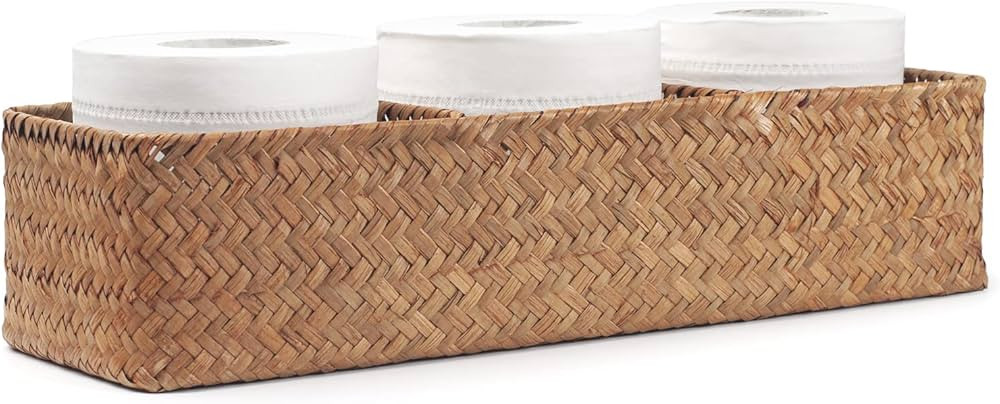 DECRAFTS Seagrass Tank Basket for Toilet Paper 3 Sections Woven Storage Basket with Large Compart... | Amazon (US)