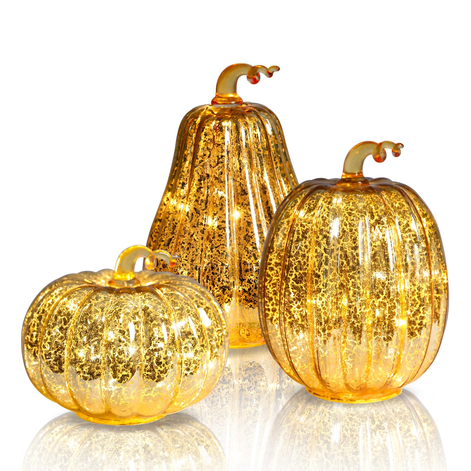 3 Pcs Glass Pumpkin Lights with Timer Fall Decor Pumpkins Decoration LED Lighted Collectible Than... | Amazon (US)