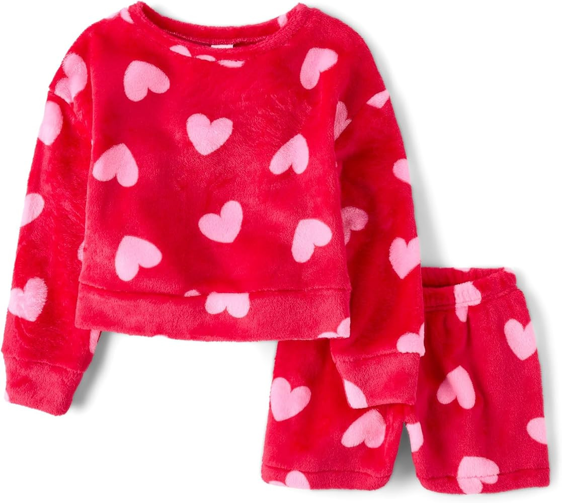 The Children's Place girls 100% Fleece Long Sleeve Top and Shorts,2 Piece Pajama Set | Amazon (US)