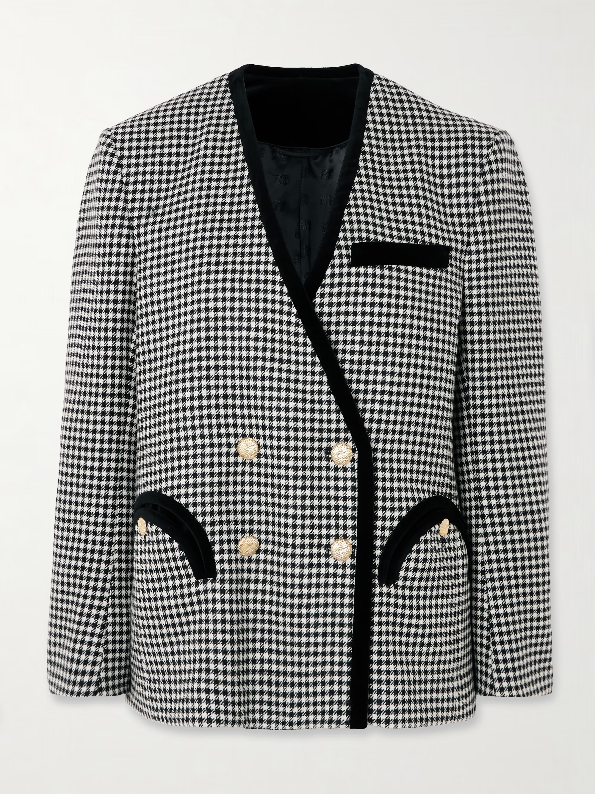Sunset double-breasted velvet-trimmed houndstooth wool blazer | NET-A-PORTER APAC