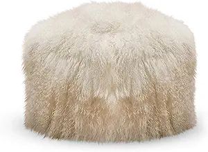 SARO LIFESTYLE PU356.I Genuine Real Mongolian 100% Wool Lamb Fur Pouf Ottoman, Ivory, 18"x18"x16" | Amazon (US)