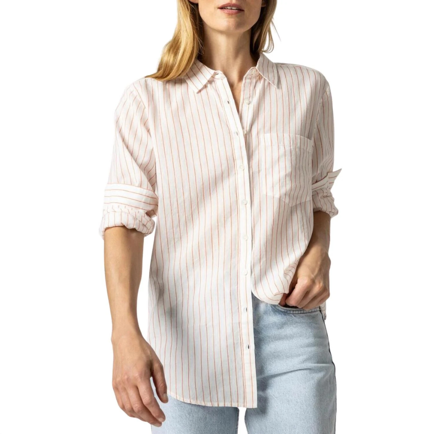 Boyfriend Button Down Shirt In Tangerine Stripe | Shop Simon