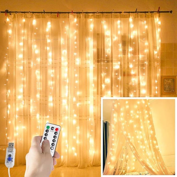 Juhefa Curtain Lights,USB Powered Fairy Lights String,IP64 Waterproof & 8 Modes Twinkle Lights fo... | Amazon (US)