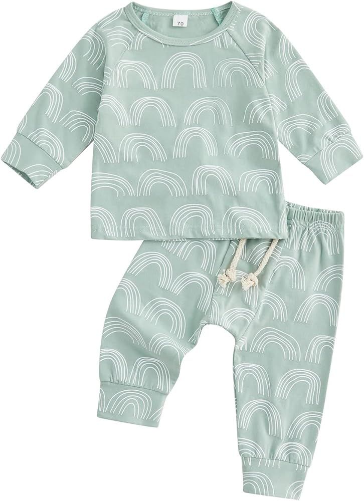 Bingqiling Baby Girl Boy Rainbow Outfit Toddler Sweatsuit 2 Pcs Newborn Clothes Long Sleeve Crewn... | Amazon (US)