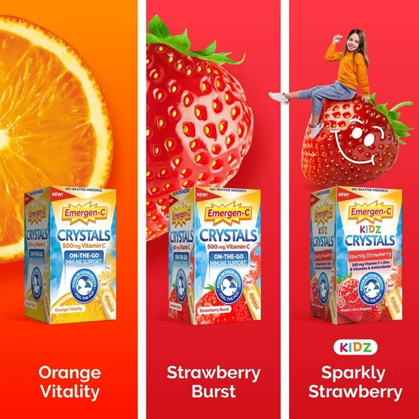 Emergen-C Crystals, On-The-Go Emergen-C Immune Support, Orange Vitality - 28 Stick Packs | Walmart (US)