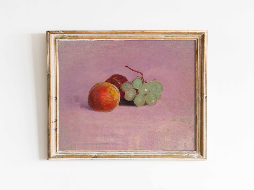 Fruits on a Pink Table | Vintage oil painting print | Colorful still life | Dining room food art ... | Etsy (US)