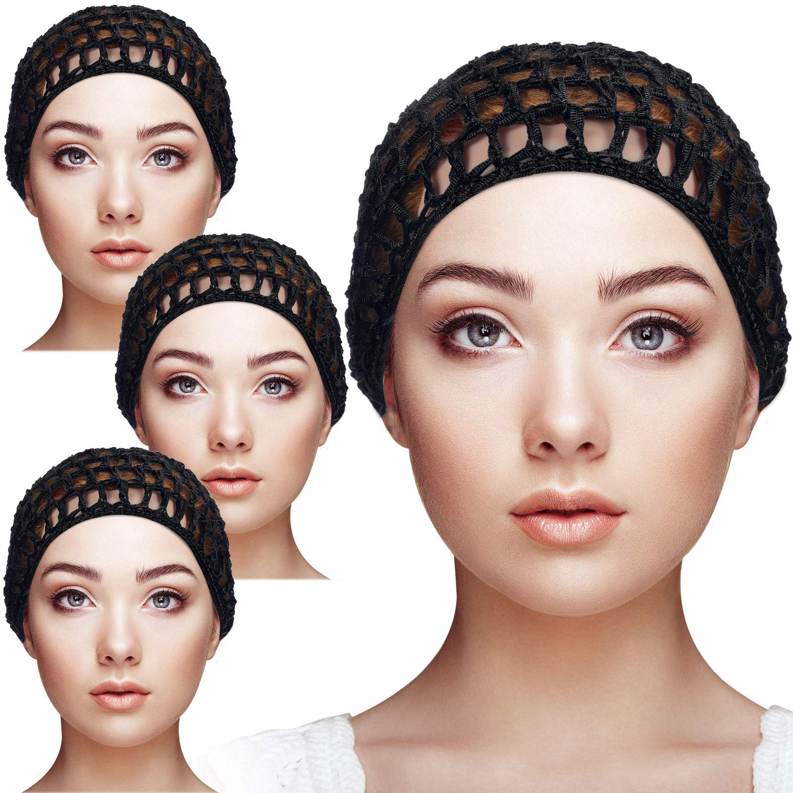 Geyoga 4 Pieces Mesh Crochet Hair Net Rayon Knit Snood Hat Thick Short Women Hairnet Snoods Cover... | Amazon (US)