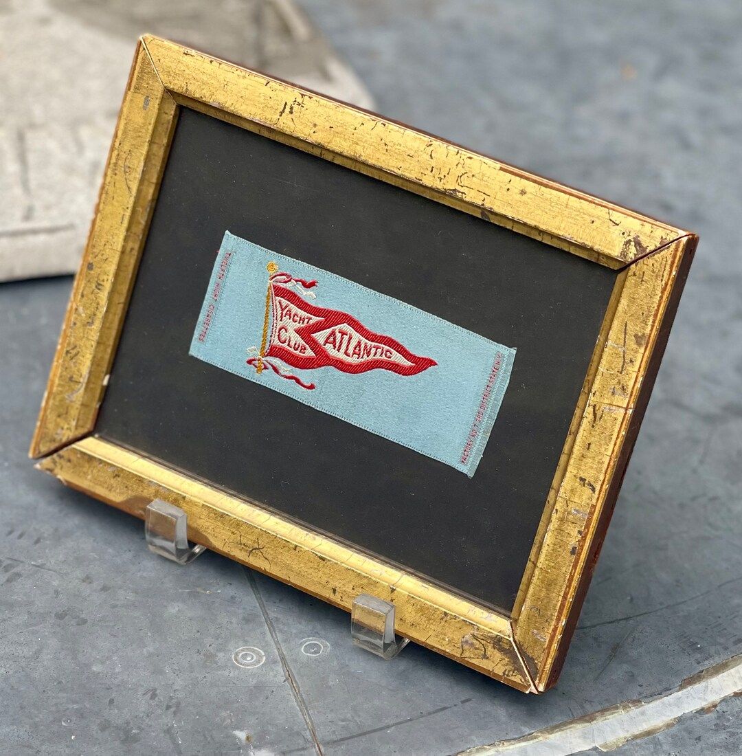 Antique American yachting flag silk cigarette ribbon Atlantic Yacht Club gilt frame | Etsy (US)