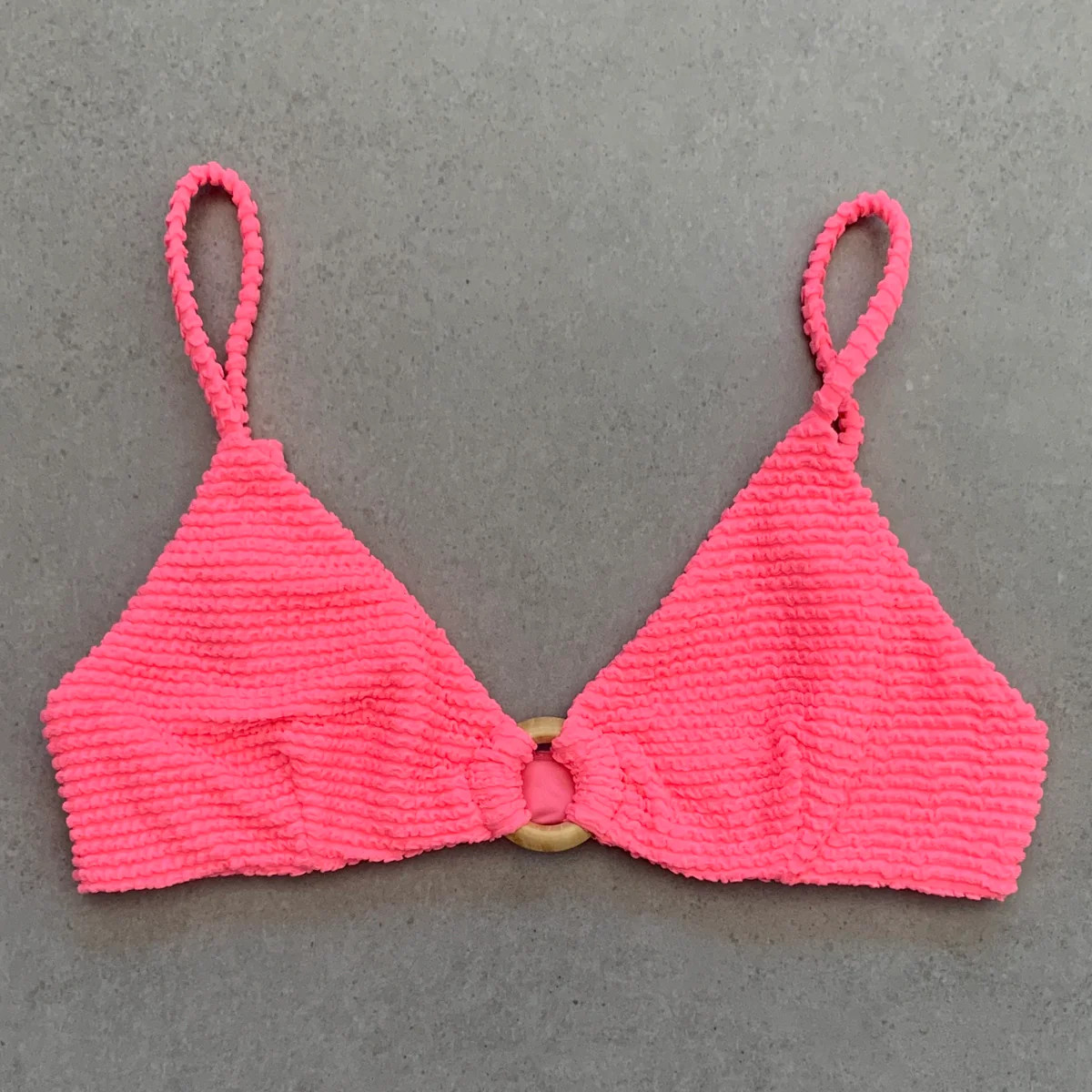 Neon Pink Flamingo Textured Agatha Bikini Top | MyBrazilianShop