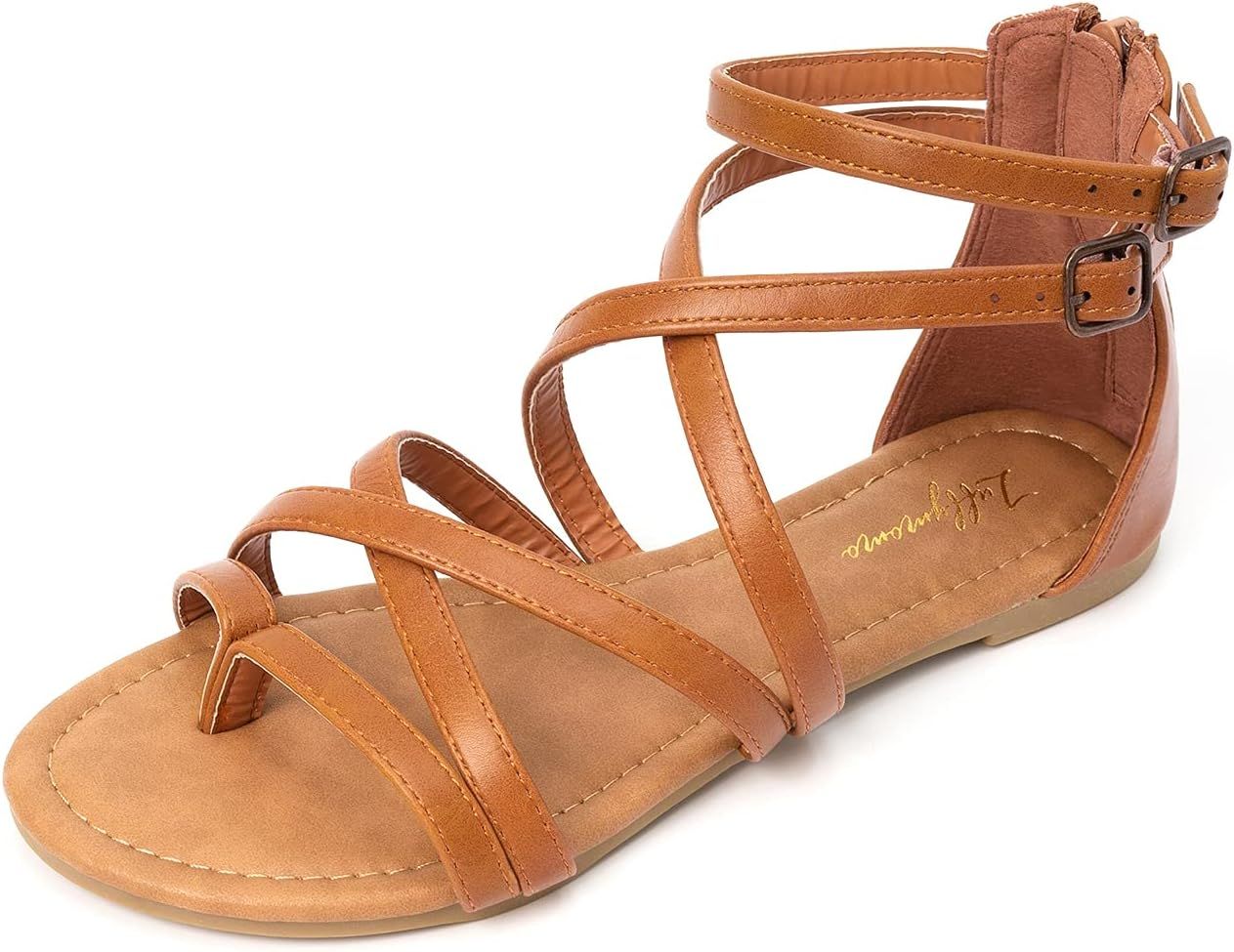 Luffymomo Women's Gladiator Strap Sandals Flat Fisherman Thong Cross Strappy Sandals | Amazon (US)