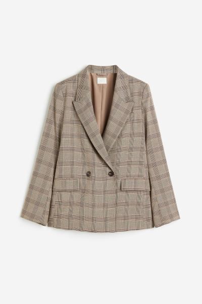 Double-breasted Jacket - Light beige/checked - Ladies | H&M US | H&M (US)