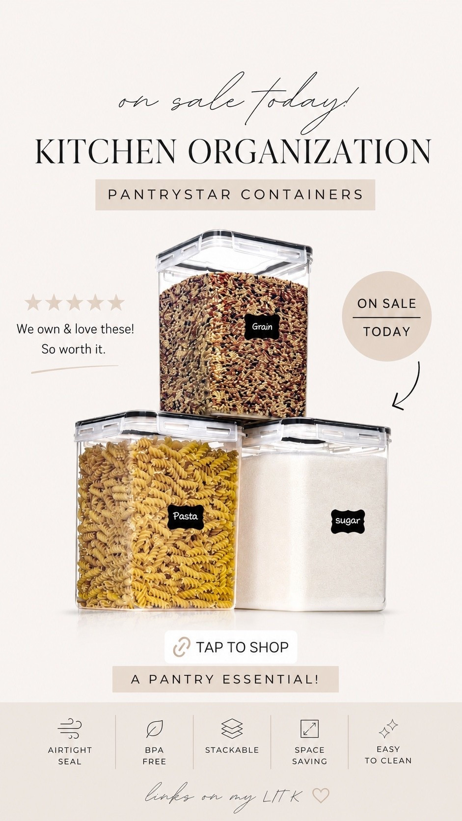 Kitchen Organization Favorites We Own & Love (On Sale Today!)

One of those purchases that was 100% worth it. We’ve had these airtight pantry containers for years and still love them just as much as the day we bought them. They keep flour, sugar, pasta, snacks, and baking essentials fresh while making the pantry look so much more organized. I paid full price for ours, so seeing them on sale today is a deal worth sharing! If you’re tackling a pantry refresh or simply want a cleaner, more functional kitchen, these are a must-have. #KitchenOrganization #PantryOrganization #AmazonFinds #HomeOrganization #KitchenFavorites

#LTKHome #LTKSaleAlert