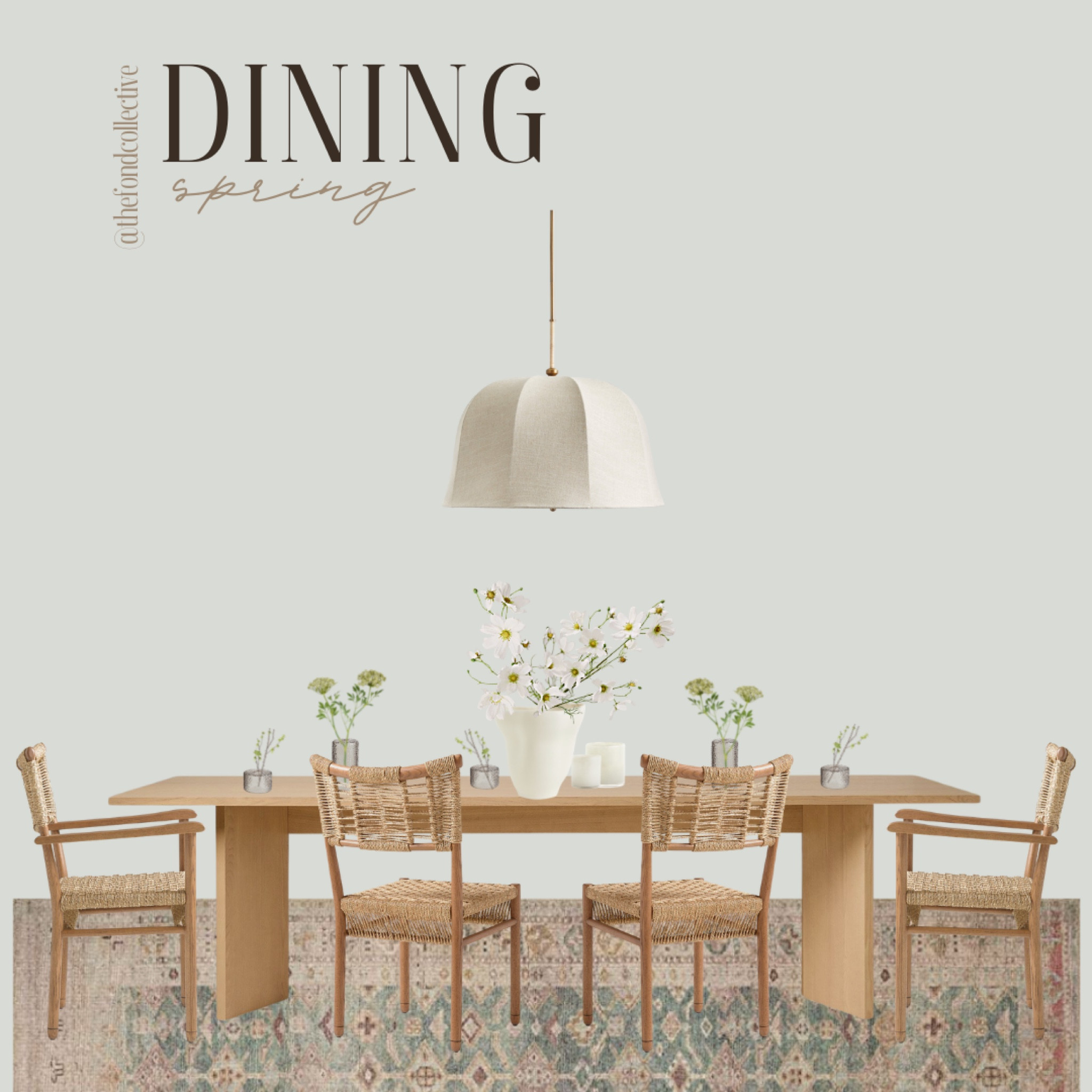 Spring table decor doesn’t have to be complicated. Swap out for some neutral vases and grab some faux spring stems and you’re all set! 

This dining table + chairs are also a stunning year round pick, but they are SO perfect for those warm months 🌞 

Spring, dining room, home decor, neutral home decor, spring decor, table decor, spring, tablescape, pendant light, spring rug

#LTKFind #LTKSeasonal #LTKhome