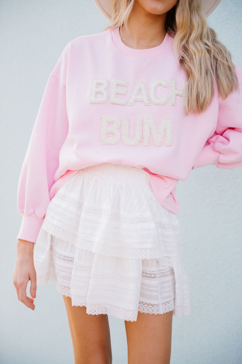 BEADED BEACH BUM PINK PULLOVER | Judith March