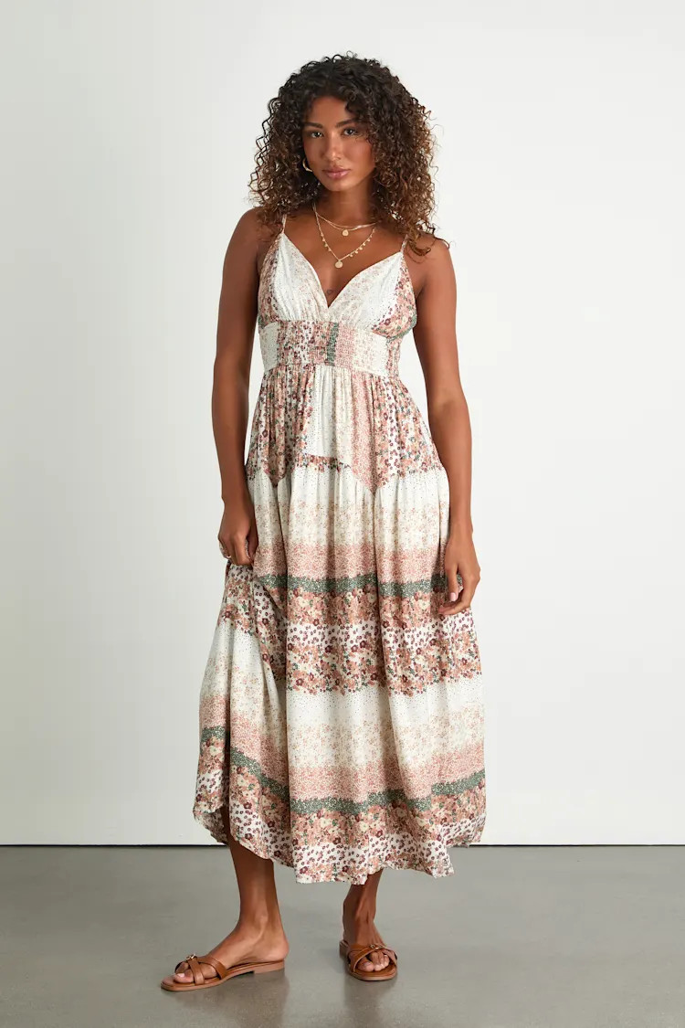 Aralline Ivory Boho Floral Sleeveless Maxi Dress | Lulus