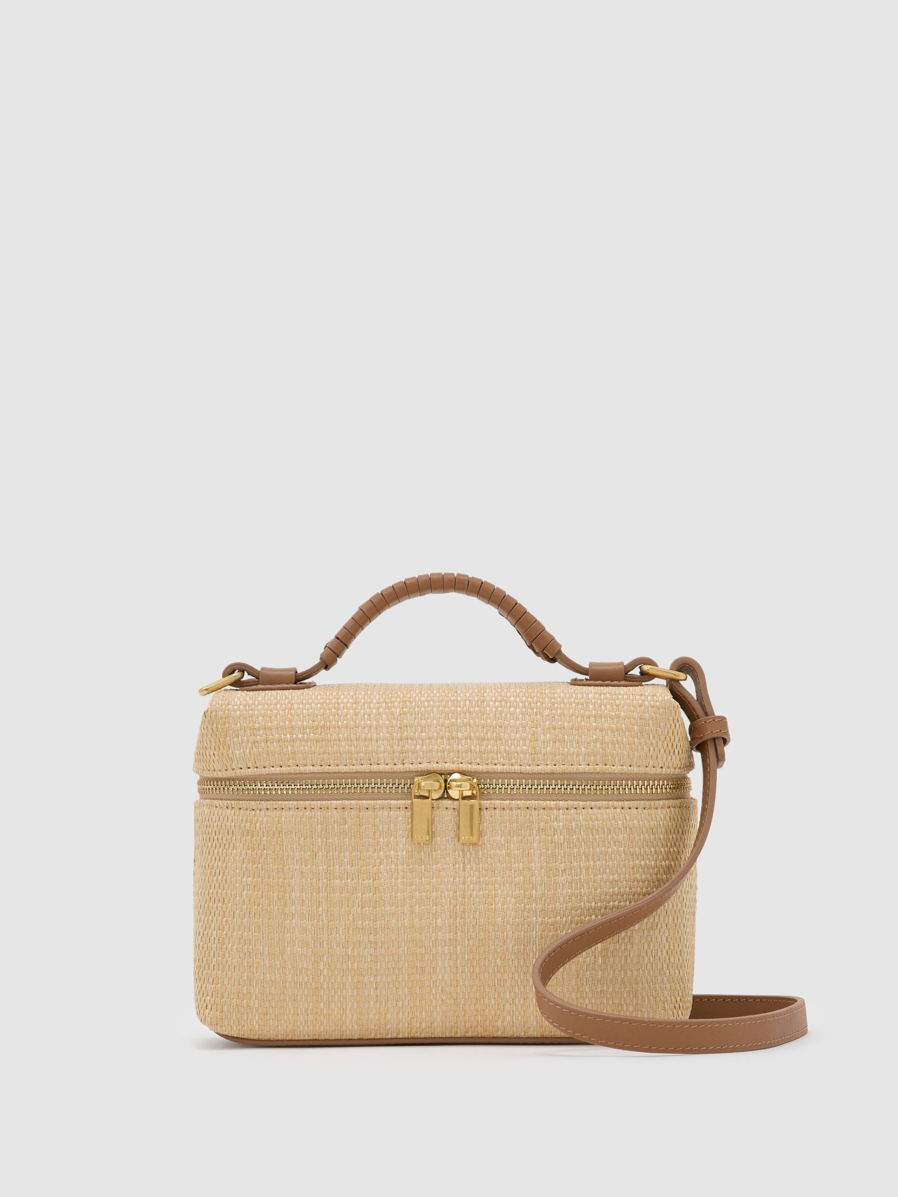 Reiss Raffia-Effect Vanity Crossbody Bag in Natural | REISS | Reiss US