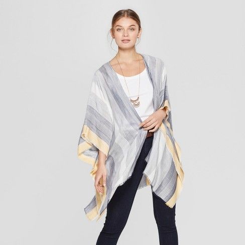 Women's Striped Textured Woven Stripe Kimono Jacket Ruana - Universal Thread™ Navy One Size | Target