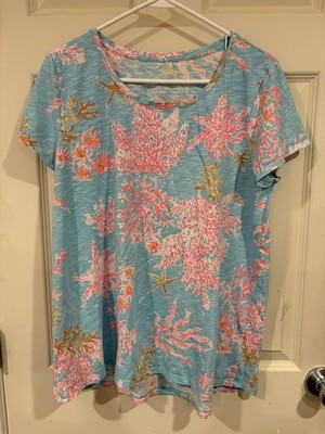 Lilly Pulitzer Etta Scoop Neck Top Multi Royal Coral Size Women’s XL Costal Fun | eBay US