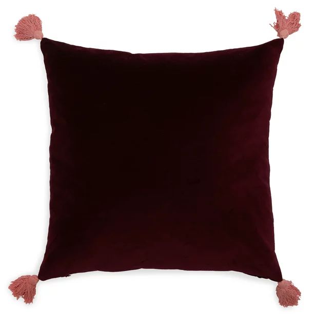 Velvet Decorative Throw Pillow with Tassels, 20x20" by Drew Barrymore Flower Home - Walmart.com | Walmart (US)