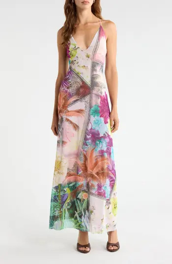 Romy Postcard Print Mesh Slipdress | Nordstrom