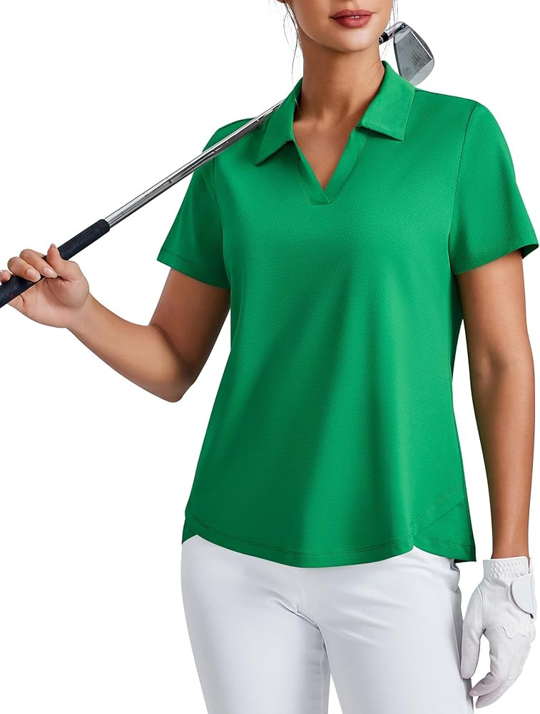 PINSPARK Womens Golf Shirt Short Sleeve Polo Shirts UPF 50+ Tennis Top V-Neck Workout Tops Collar... | Amazon (US)