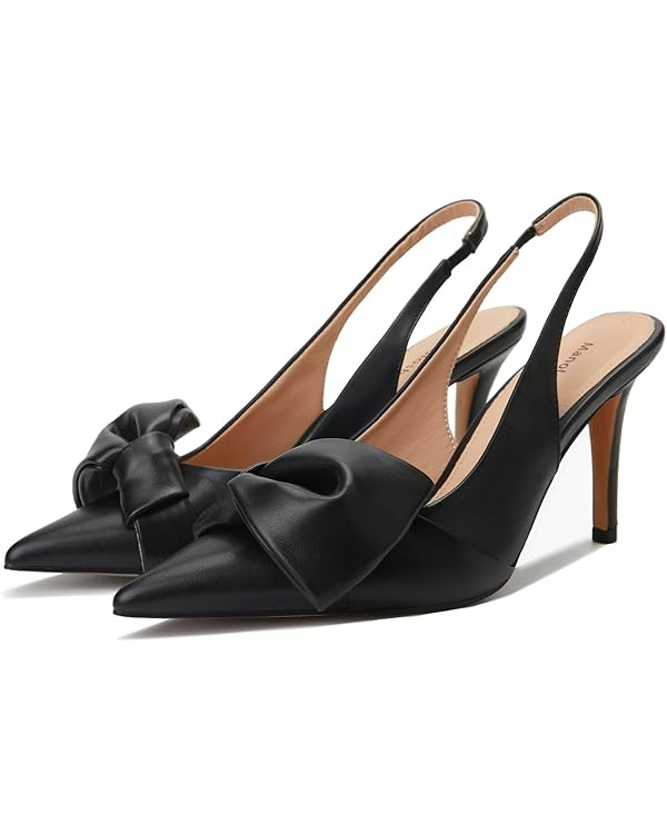 Women's Slingback Heels with Bow Pointed Toe Pumps with Elasticated Strap 3.3" High Heels for Eve... | Amazon (US)