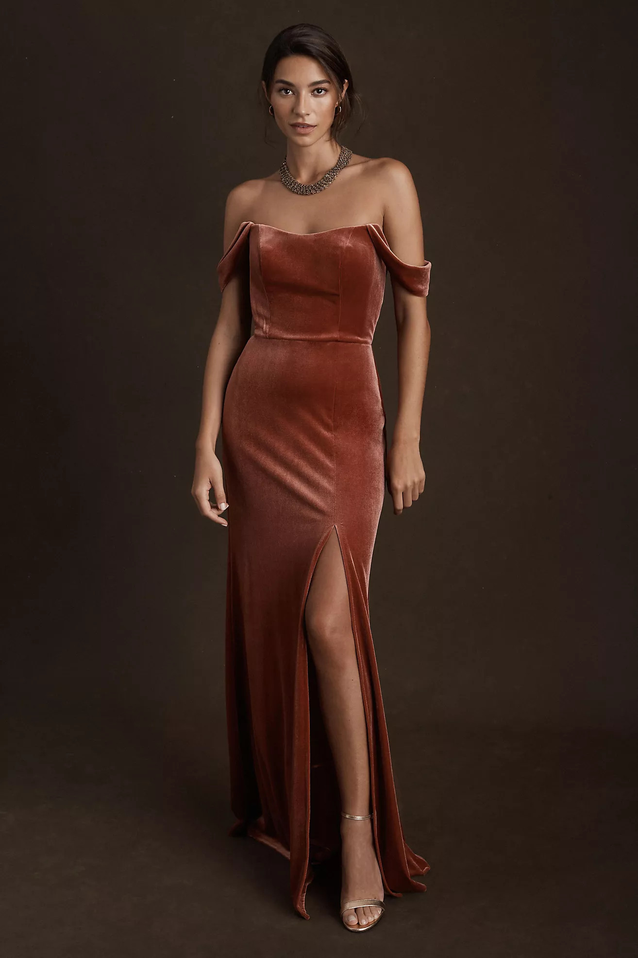 Jenny Yoo Issa Off-The-Shoulder Stretch Velvet Column Gown | Anthropologie (US)