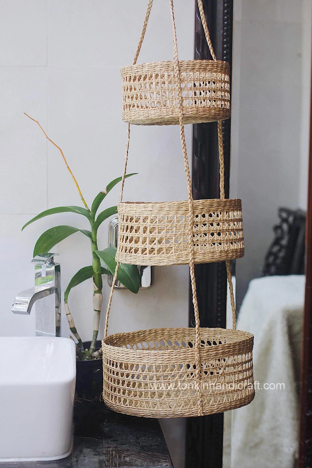 Seagrass Hanging Fruit 3-tiers Basket, Planter, Container, Natural Weave Basket, Storage Woven We... | Etsy (US)