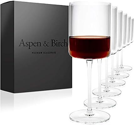 Aspen & Birch - Modern Wine Glasses Set of 6 - Red Wine Glasses or White Wine Glasses, 100% Lead ... | Amazon (US)