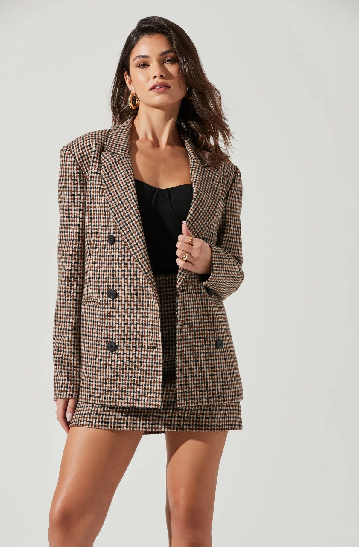 Brina Plaid Double Breasted Blazer | ASTR The Label (US)