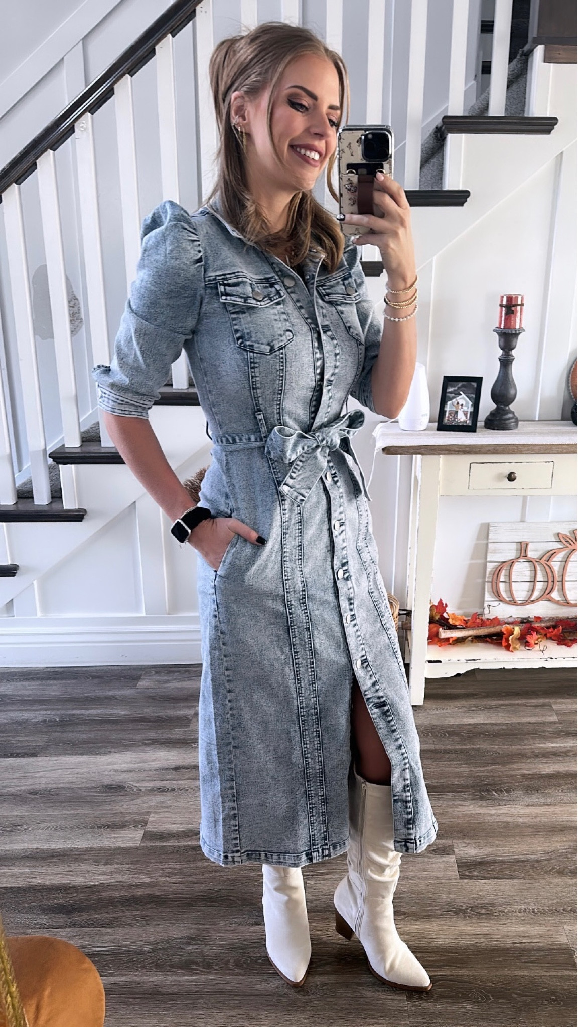 I found the perfect denim dress! It fits like a dream and is stretchy as well! I love the quality of this material and the denim tie! 

True to dress size! It’s amazing! 