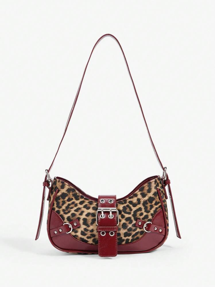 SHEIN ICON 1pc Punk-Style Rivet Decor Adjustable Strap Women's Leopard Print, Animal Print, Shoulder Bag, Y2K Style, Fashionable, Personalized, Simple, Versatile, Street, Sweet And Cool, Y2K, Retro, Rivets, Vintage, Teenagers, Preppy Style, School, College, New Fall Winter Tiger Print Bag For Women | SHEIN