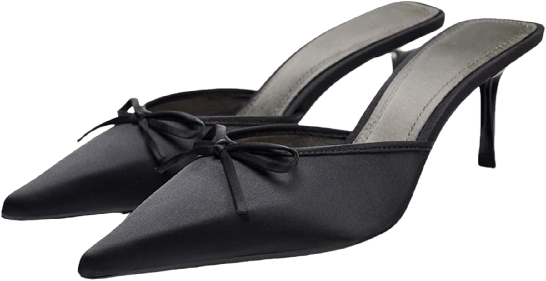 Fashion Black Kitten Heels Bow Mules for Women Slip On Pointed Toe Backless Pumps | Amazon (US)