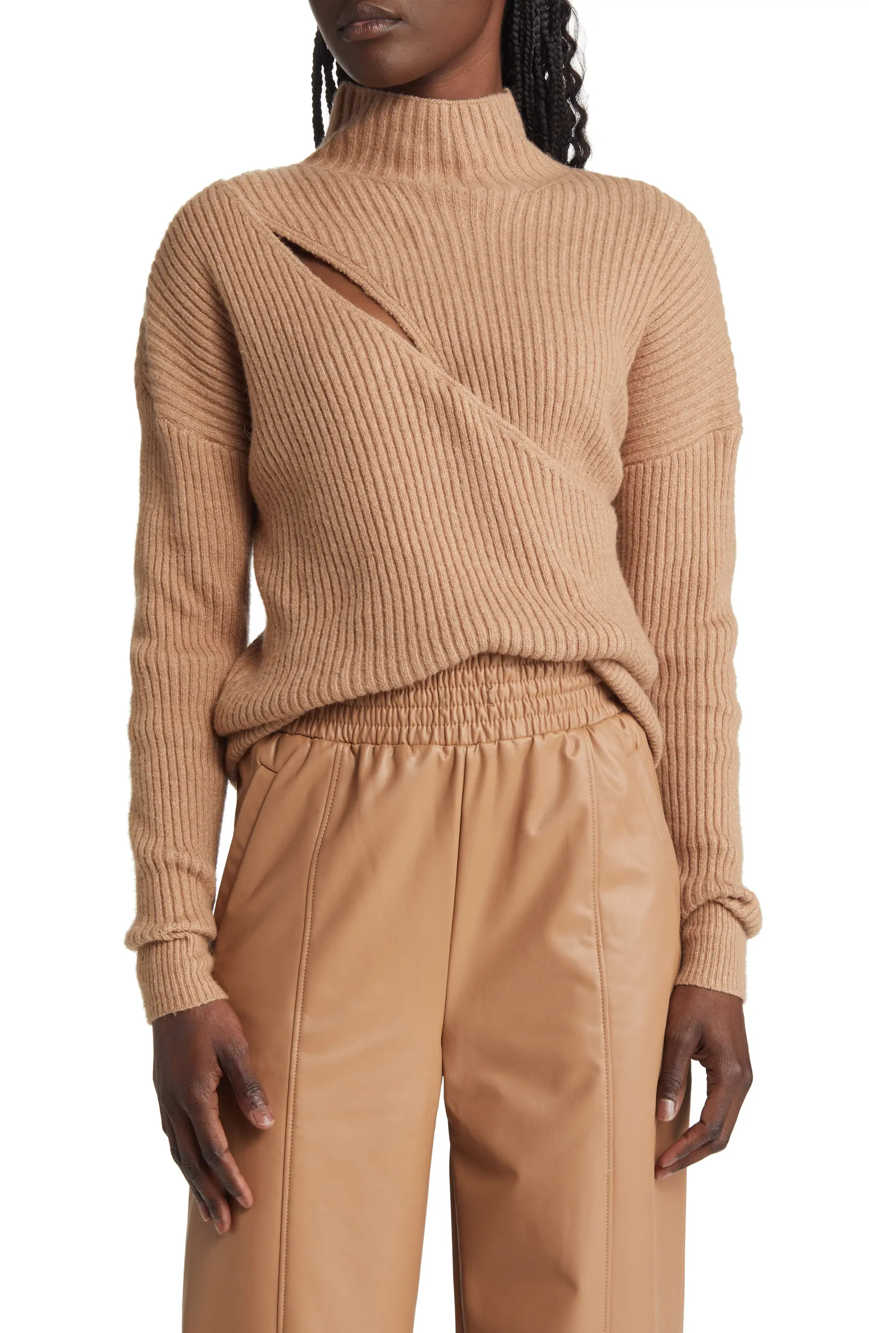 Open Edit Mock Neck Wrap Look Rib Sweater | Nordstrom | Nordstrom
