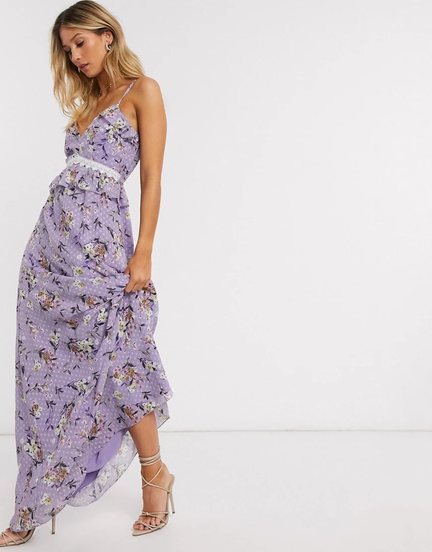 Forever U maxi ruffle cami dress in lilac floral-Purple | ASOS (Global)