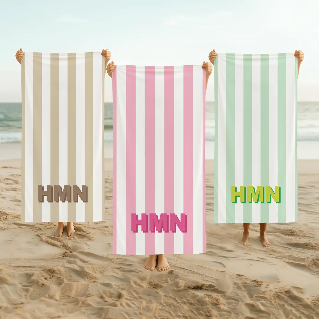 Custom Beach Towel Striped Personalized Beach Towels for Kids Bridesmaid Towel Birthday Vacation ... | Etsy (US)