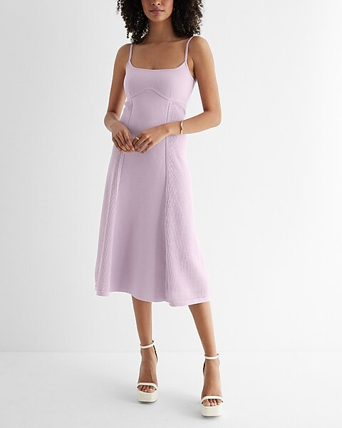 Square Neck Crochet Underwire Midi Sweater Dress | Express