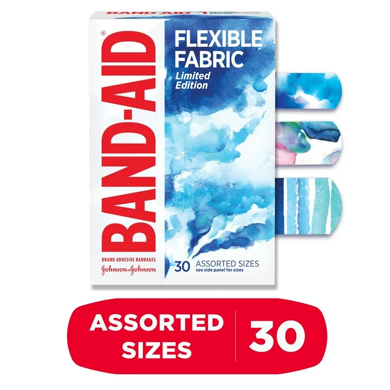 Band-Aid Brand Flexible Fabric Bandages, Water Color, Assorted, 30 Count | Walmart (US)