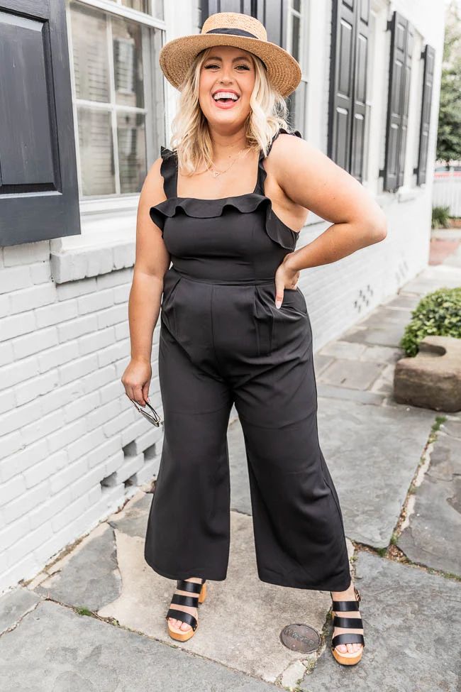 Impression Of You Black Ruffle Jumpsuit | Pink Lily