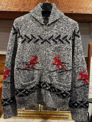 Nordic Ski Zip-Up Cardigan Mens L  100% Wool Front Pockets Shawl Collar Sweater | eBay US